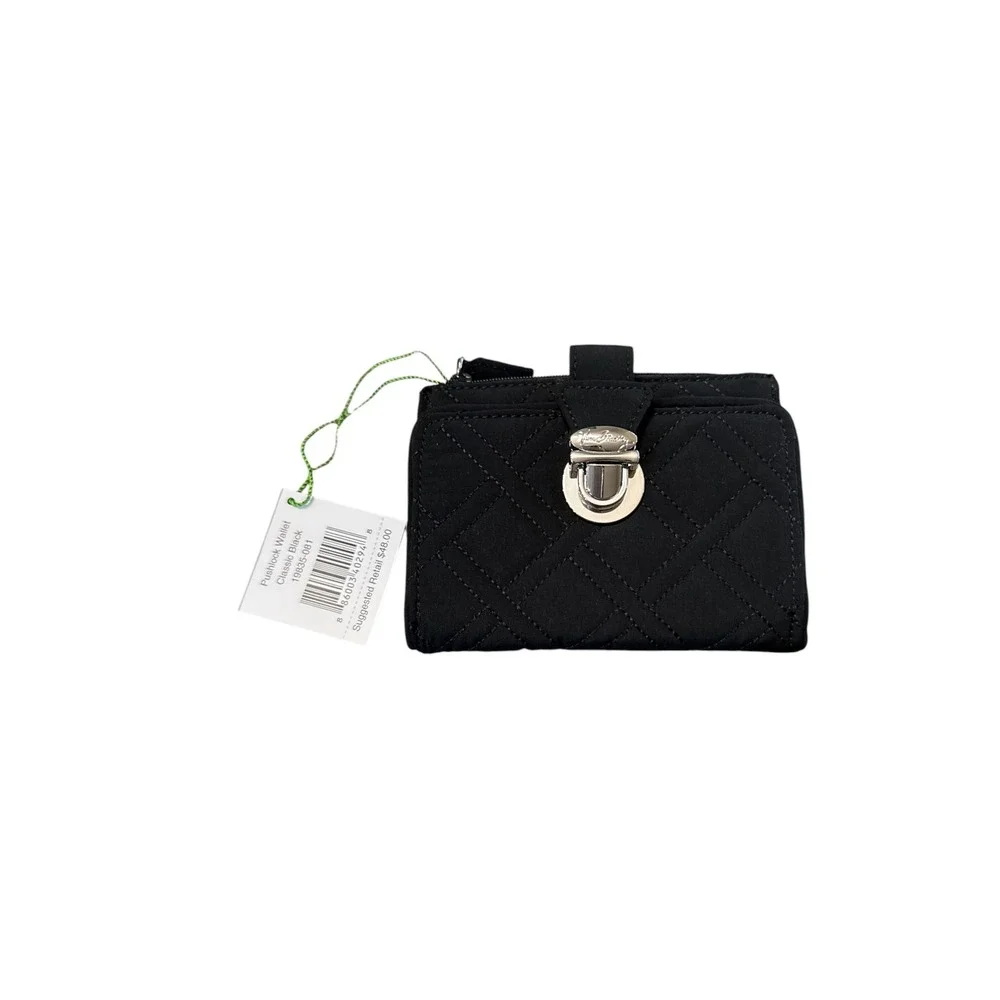 Vera Bradley Pushlock Wallet Classic Black Quilted Microfiber 19835-081 NWT‎